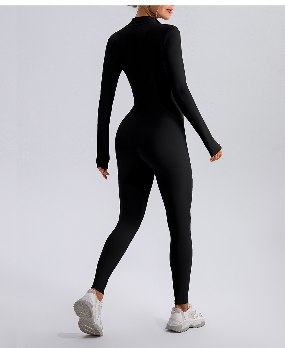 Zipper Nude Feel Long Sleeve Yoga Jumpsuit Women Sports Fitness Training Dance One Piece Bodysuit