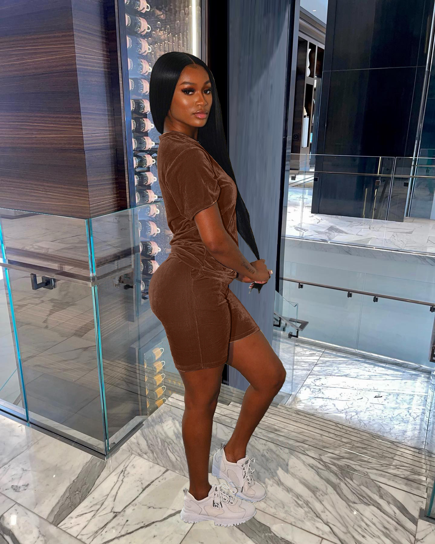 Women Clothing Velvet Women Casual Suits Two-Piece Set Romper