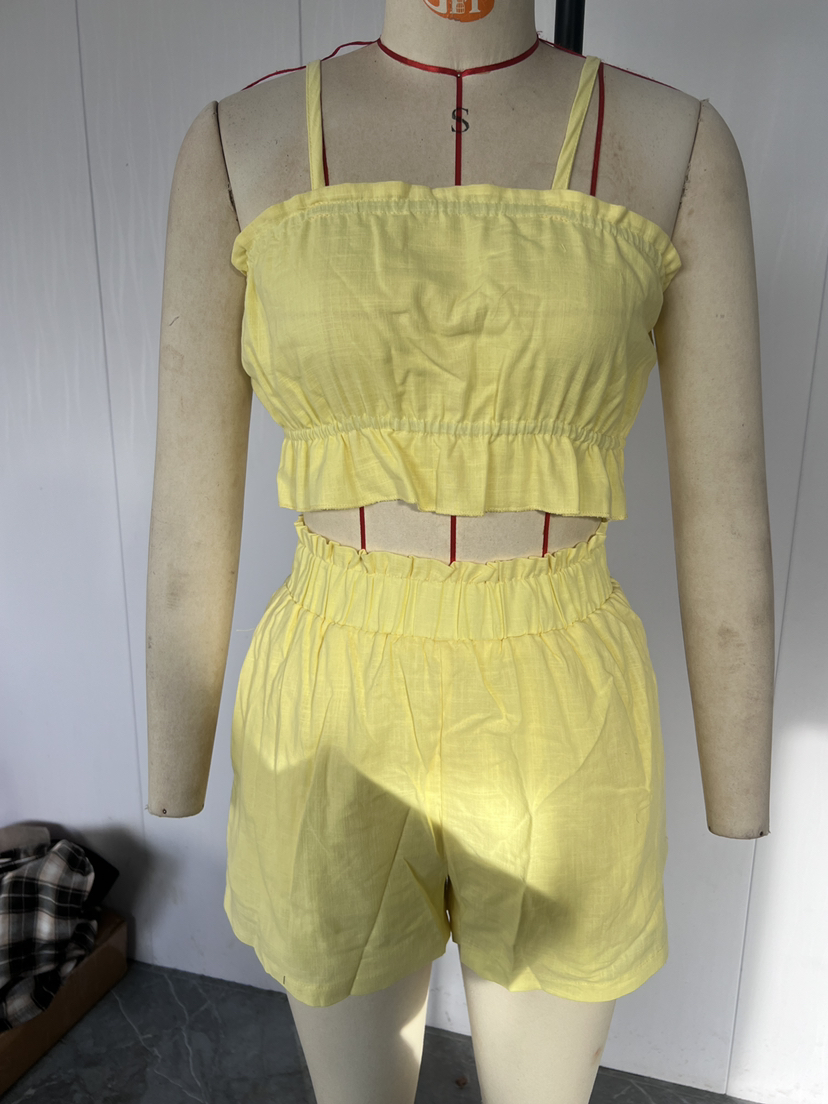 Sleeveless Sexy Suspender Shorts Two Piece Set Cool Feeling Comfort Casual Set