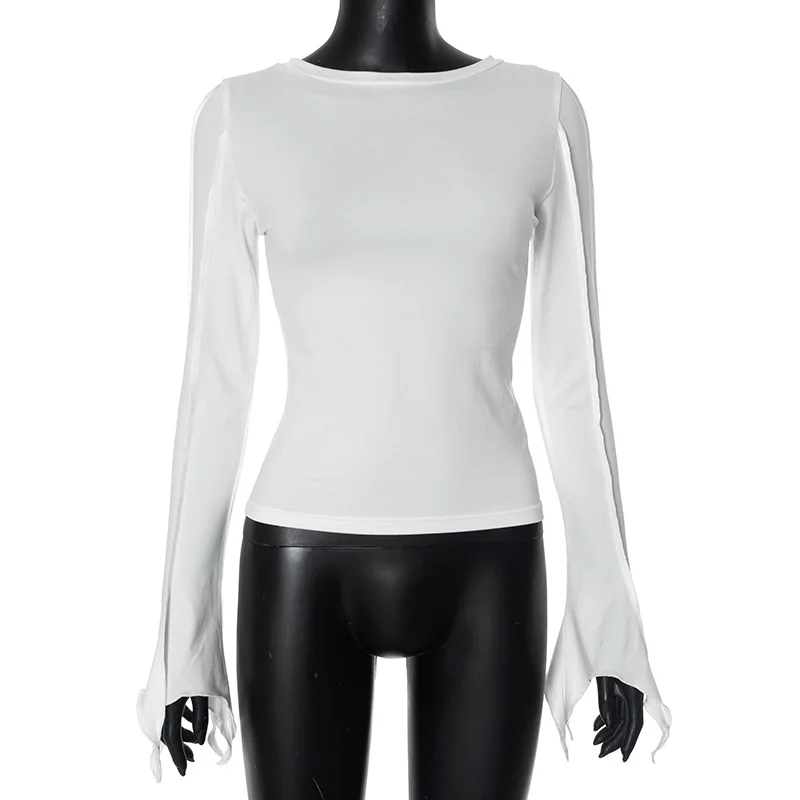 Fashion Patchwork Inner T-shirt Top For Women High Waist Solid Slim Casual Irregular Ruched Streetwear Female Commute Tee