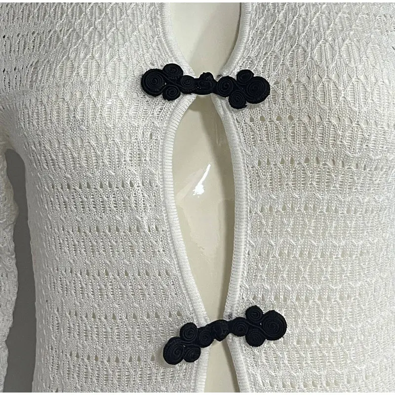 Sexy Hollow Out Knitted Maxi Dress Women Long Sleeve O-neck White Black Holiday Dresses Female 2025 Summer Lady Slim Fit Robes