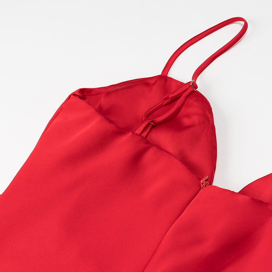 Homemade Women Clothing Classic Simple Silk Satin Texture Midi Dress