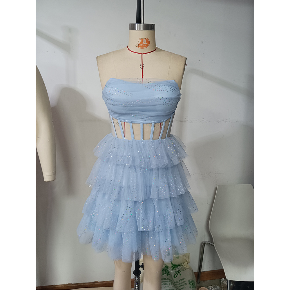 French Princess Dress Women Clothing Elegant Birthday Cocktail Super Fairy Tube Top Student Graduation Evening Dress