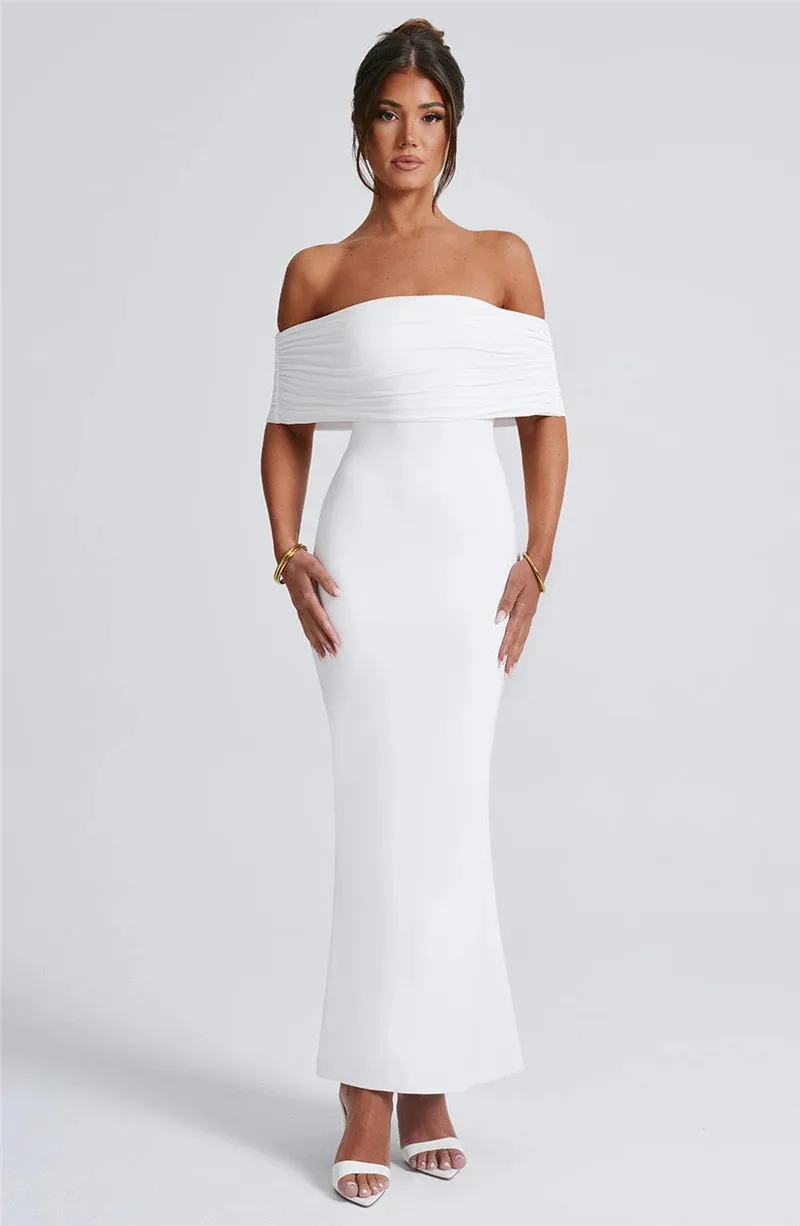 Strapless Backless Sexy Maxi Dress For Women Black Solid Off-shoulder Sleeveless Bodycon Club Party Long Dress Elegant