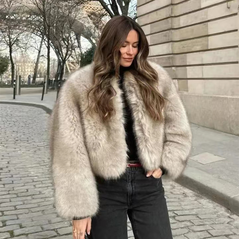 Chic Street Blogger Fashion Girls Winter Trendy Faux Raccoon Fox Fur Coat Jacket Women Thick Warm Cropped Fluffy Overcoats