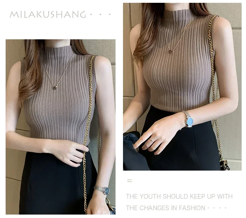 Women Knitted Slim Tank Top Solid Sleeveless Sexy O-Neck Crop Top Casual T-shirt Cotton Off Shoulder Crop Tank Top Summer