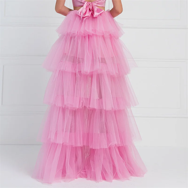 Tulle Skirts Women y2k Solid Color Elastic High Waist Asymmetrical Hem Long Skirts Summer Evening Party Skirt Clubwear