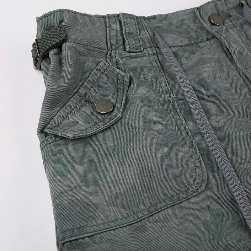 Print Camouflage Cargo Jeans Women Pockets Mid Waist Vintage Preppy Hippie Straight Denim Pants