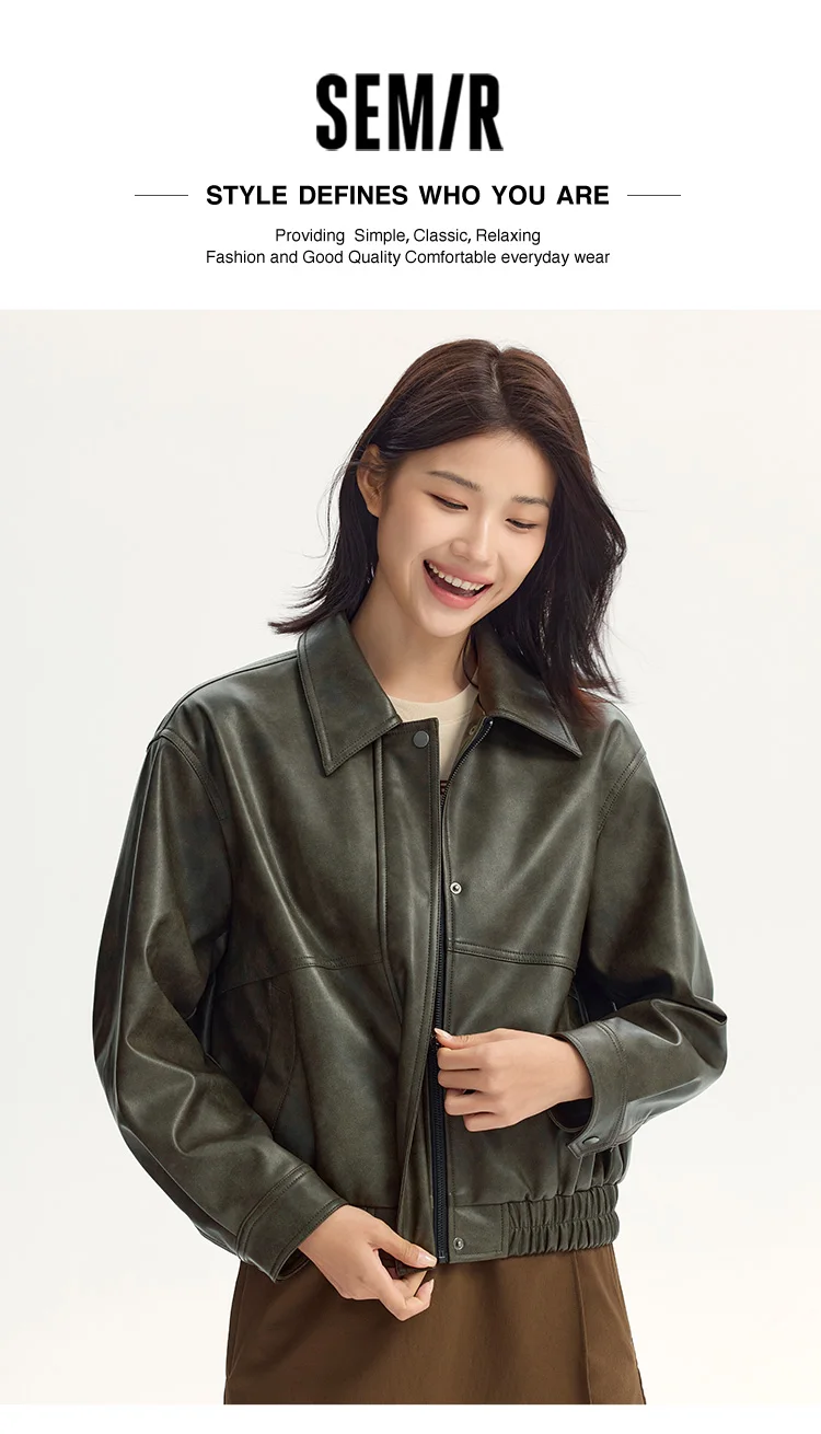 Coat Women Collar Loose Cool Style High Street Autumn New Retro Textured Cool PU Leather Jacket