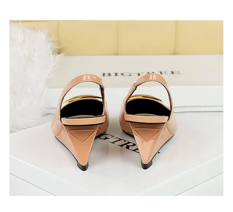 Patent Leather High Heels Wedges Shoes Lady Trendy Pumps Pointed Toe Hollow Back Strap 6.5 Cm Women Sandals White Heels Shoes