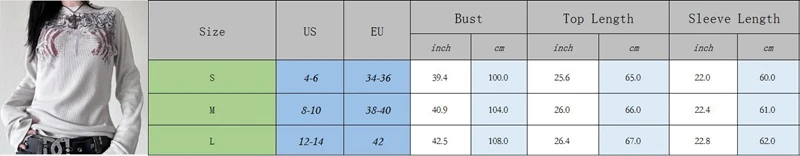 Graphic Print T-shirt Aesthetic Grunge Full Sleeve Pullovers Tees Women Vintage E-girl Gothic Mall Goth Crop Top Y2K Emo Clothes