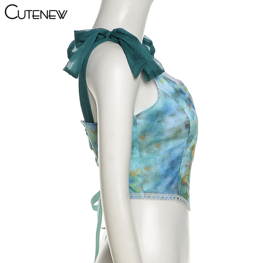 Y2K Vintage Aesthetic Printing Crop Tops Women's Clothes Summer Sexy Bandage Tank Top Skinny Clubwear Camisole Hot Deals