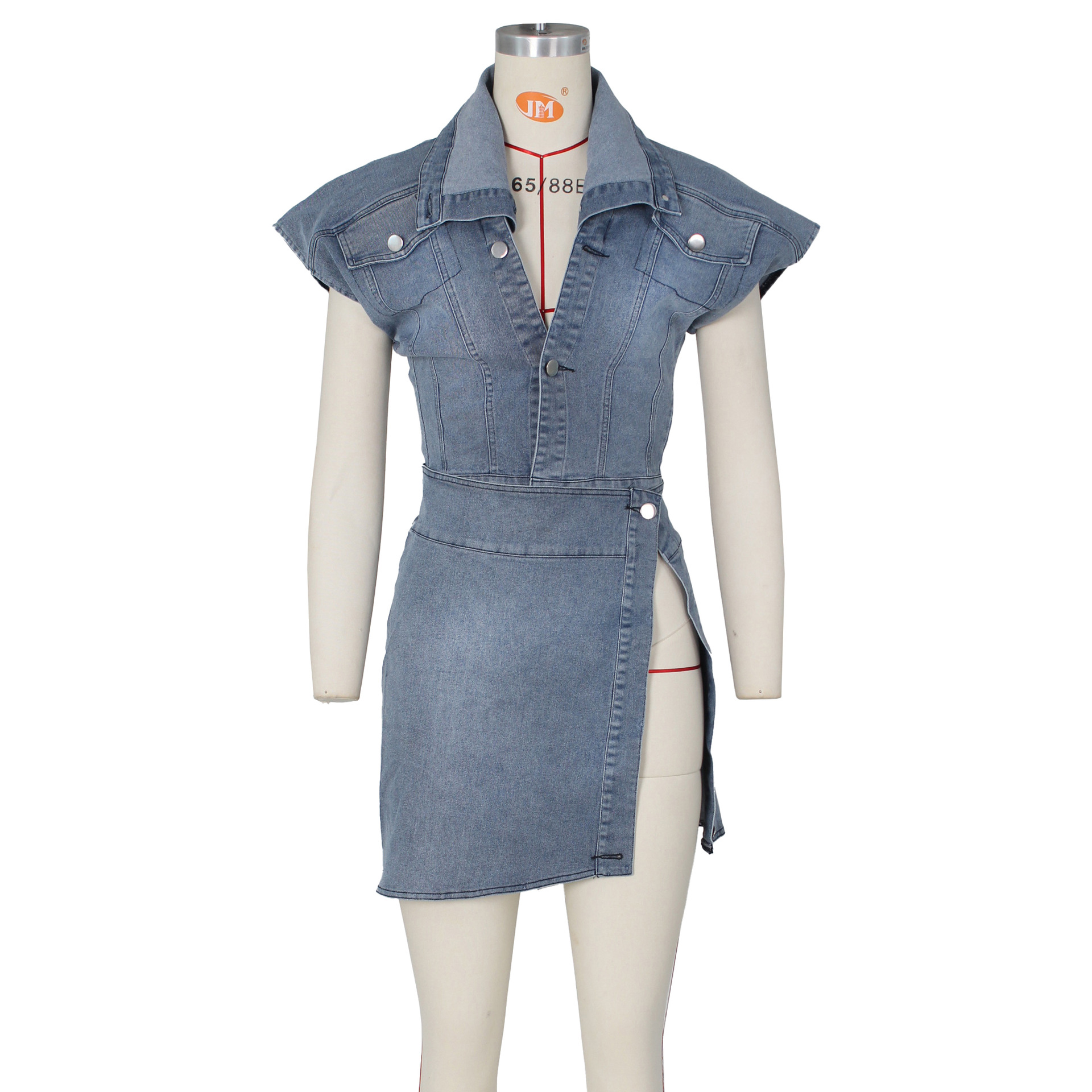 Women Summer Suits Casual Street Sleeveless High Slit Denim Skirt Set