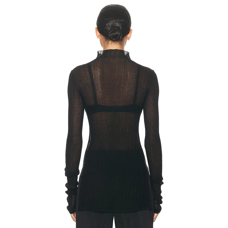 White Knitwear See-Through T-shirt Pullover Female Hollow Out Slim Loose Long Sleeve Casual Tee Women Patchwork Top Tee