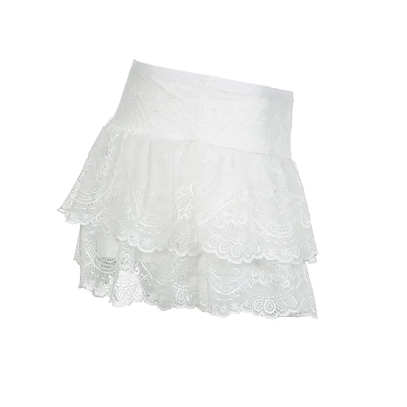y2k Lace Skirt Women Fairycore Clothing Elastic Low Waist Tiered Skirt Lolita Kawaii Skirts 2000s Clothes Streetwear