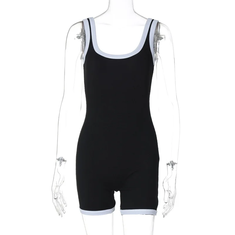 Contrast Color Blinding Bodycon Playsuit Short Jumpsuit Women Clothing Backless One Piece Sexy Rompers Y2k Grunge Bodysuits
