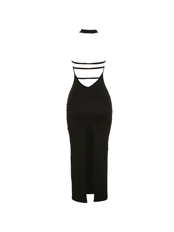 Backless Halter Thigh Split Maxi Dress