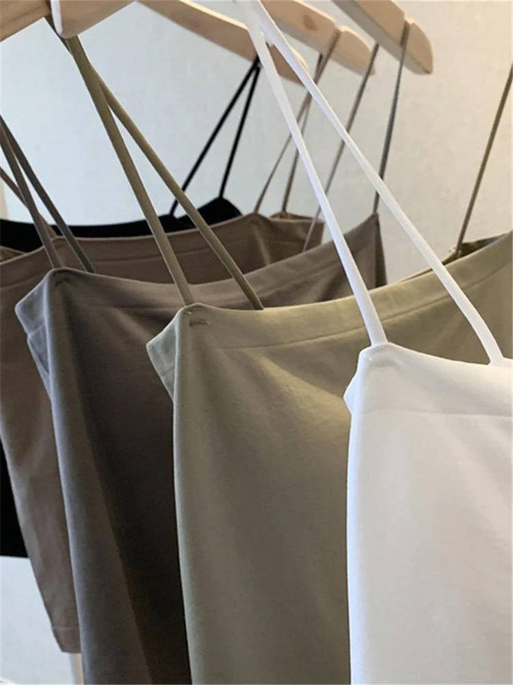 Basic Spaghetti Strap Tank Top Bra Summer White Tops For Women 2025 Backless Slim Sleeveless Camisole Cropped Bandeau Tops