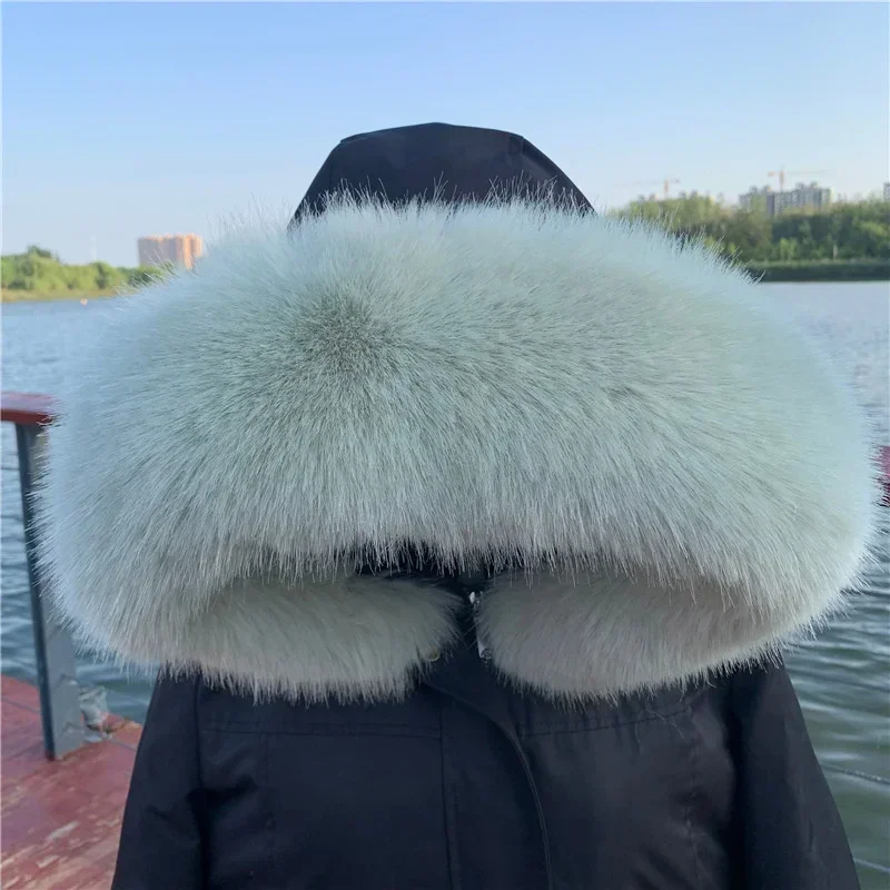 Soft Women Scarf Winter Faux Fox Fur Collar Furry Warm Thicken Men Parka Coat Hood Decor Fake Fur Shawl Luxury Scarves