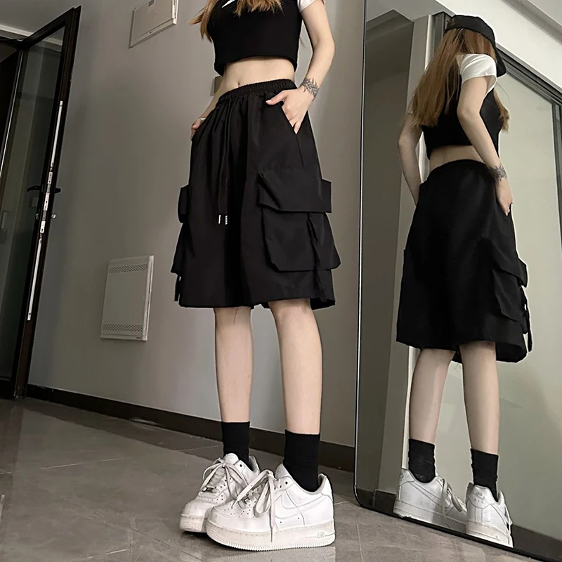 S-3Xl Y2K Cargo Shorts Women Harajuku Black Oversized Wide Leg Shorts Summer Streetwear Fashion High Waist Baggy Short Pants New