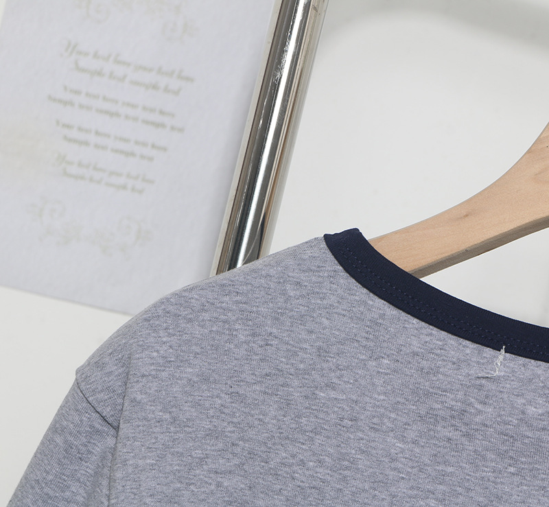 Real Shot Loose Slimming Printed round Neck Contrast Color Short Sleeve Casual Bottoming Shirt Top T shirt