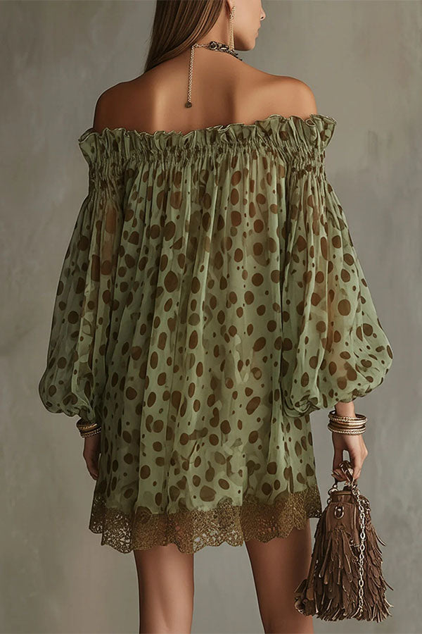 Ethereal Off-The-Shoulder Polka Dot Sheer Mini Dress