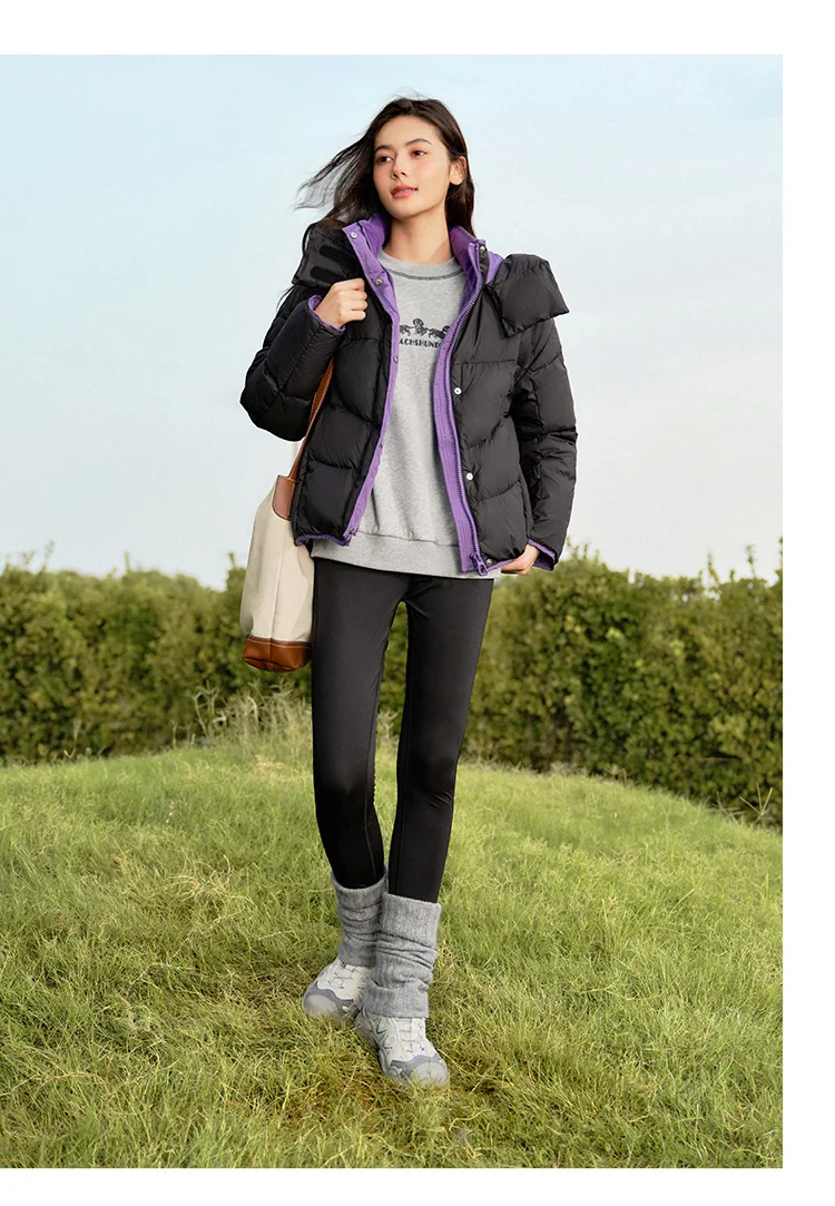Down Jacket Women Loose Contrasting Colors New Winter Hooded Puffer Jacket Trendy Personality Fashionable