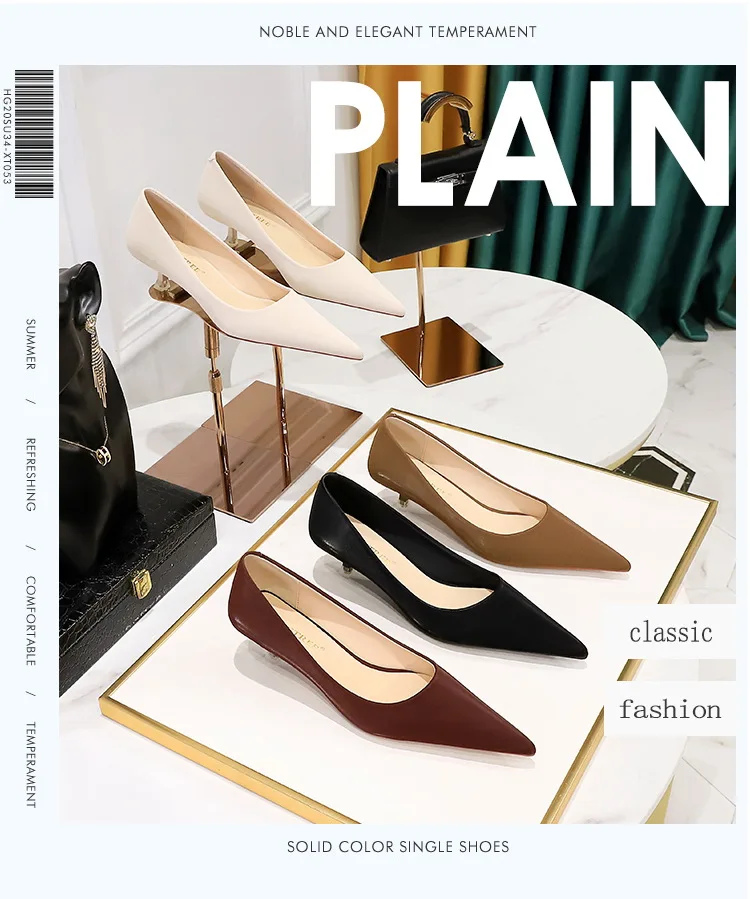 Shoes Women 4.5 Cm Heels Pointed Toe Woman Pumps Fashion Kitten Heels Large Size 34-43 Sexy Mid Heeled Female Shoes