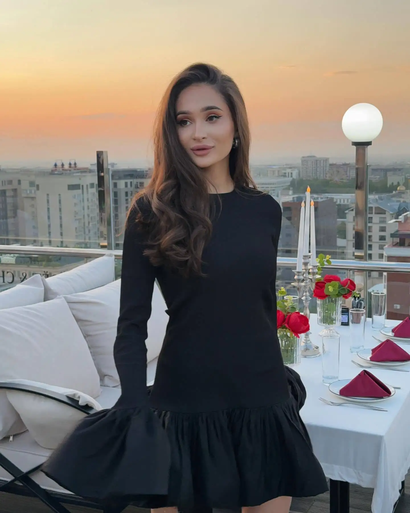 Knitted Mini Dress Female Long Sleeves Gown Flare Sleeves Spliced Autumn Winter Dress A-Line Sweet Bodycon Women Clothes