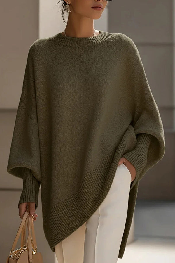 Solid Color Round Neck Long-sleeved Casual Loose Knit Sweater