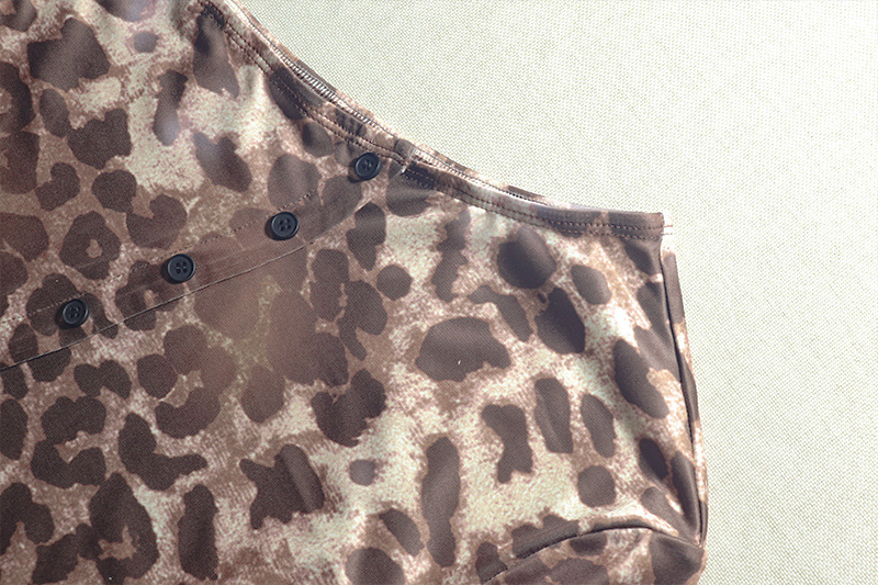 Women's Wear Leopard Print Micro Transparent Blouse Pants Asymmetric off Shoulder Long Sleeve Top Short Pants Two Pieces