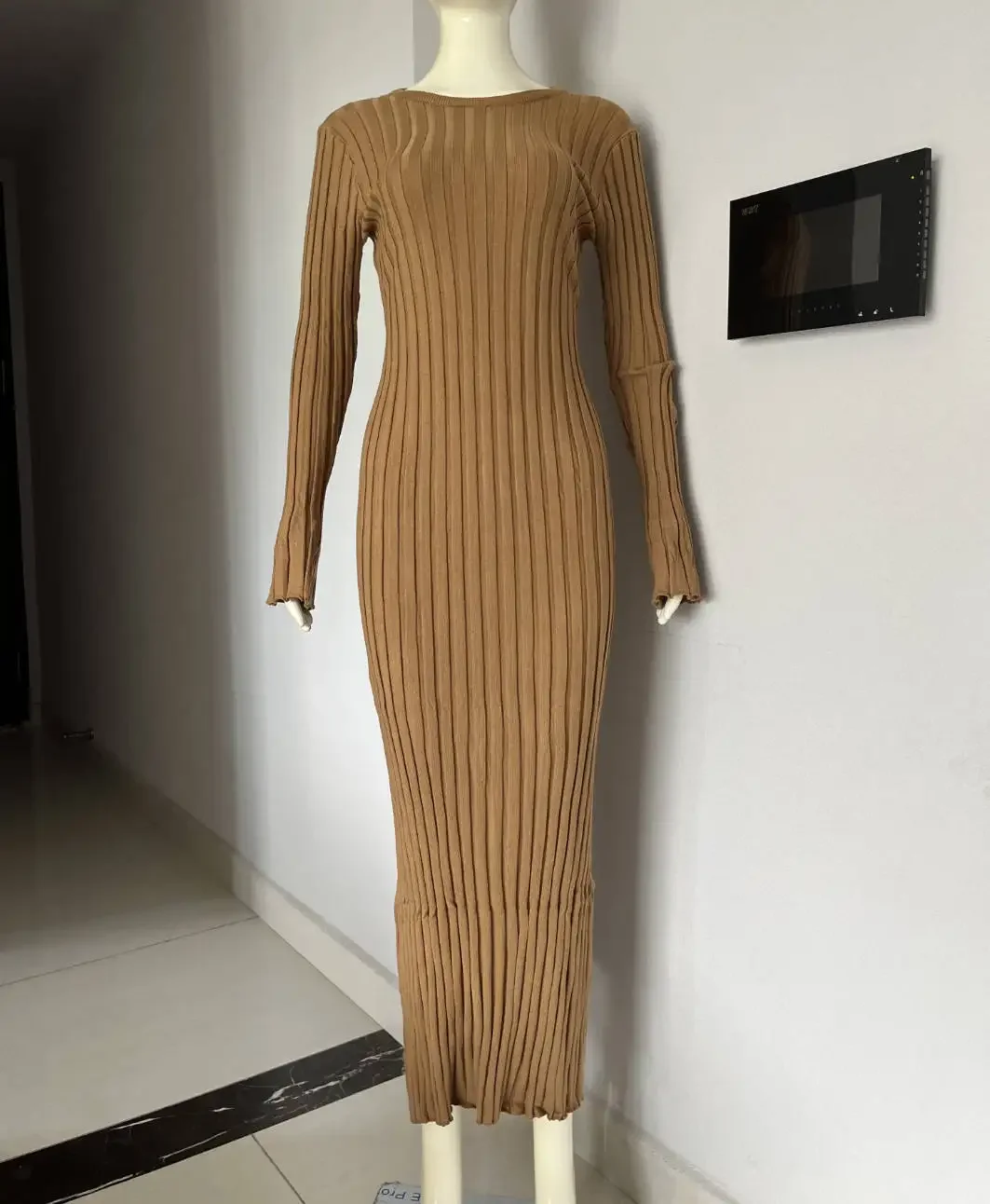Fall Winter New Knitted Long Dress Female Casual Slinky High Waist Rib Sweater Bodycon Dresses Lady Holiday Party Outfits
