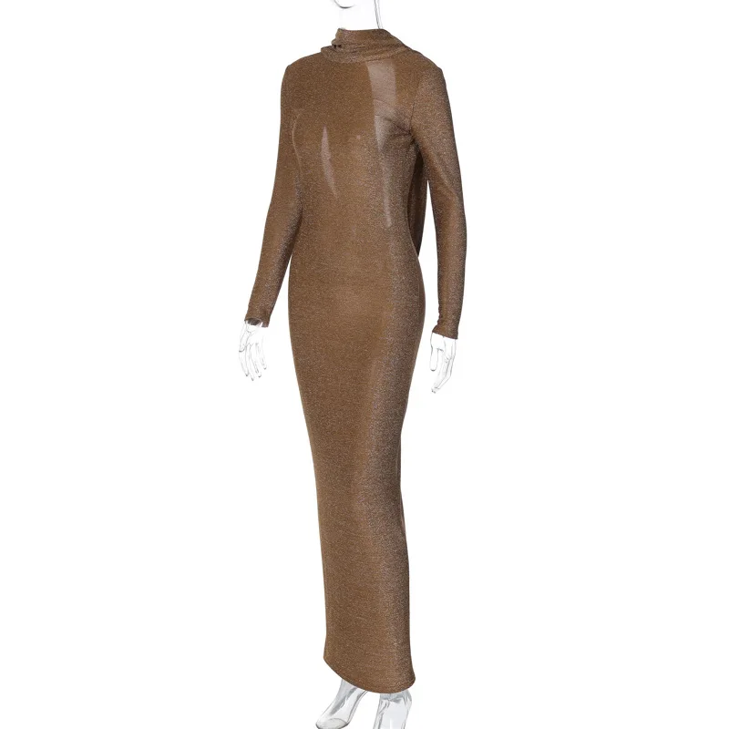 Elegant Backless Dress Women Bodycon Long Sleeve Y2k Bright Silk Sexy Dresses Womens Party Temperament Dress Ladies 2025