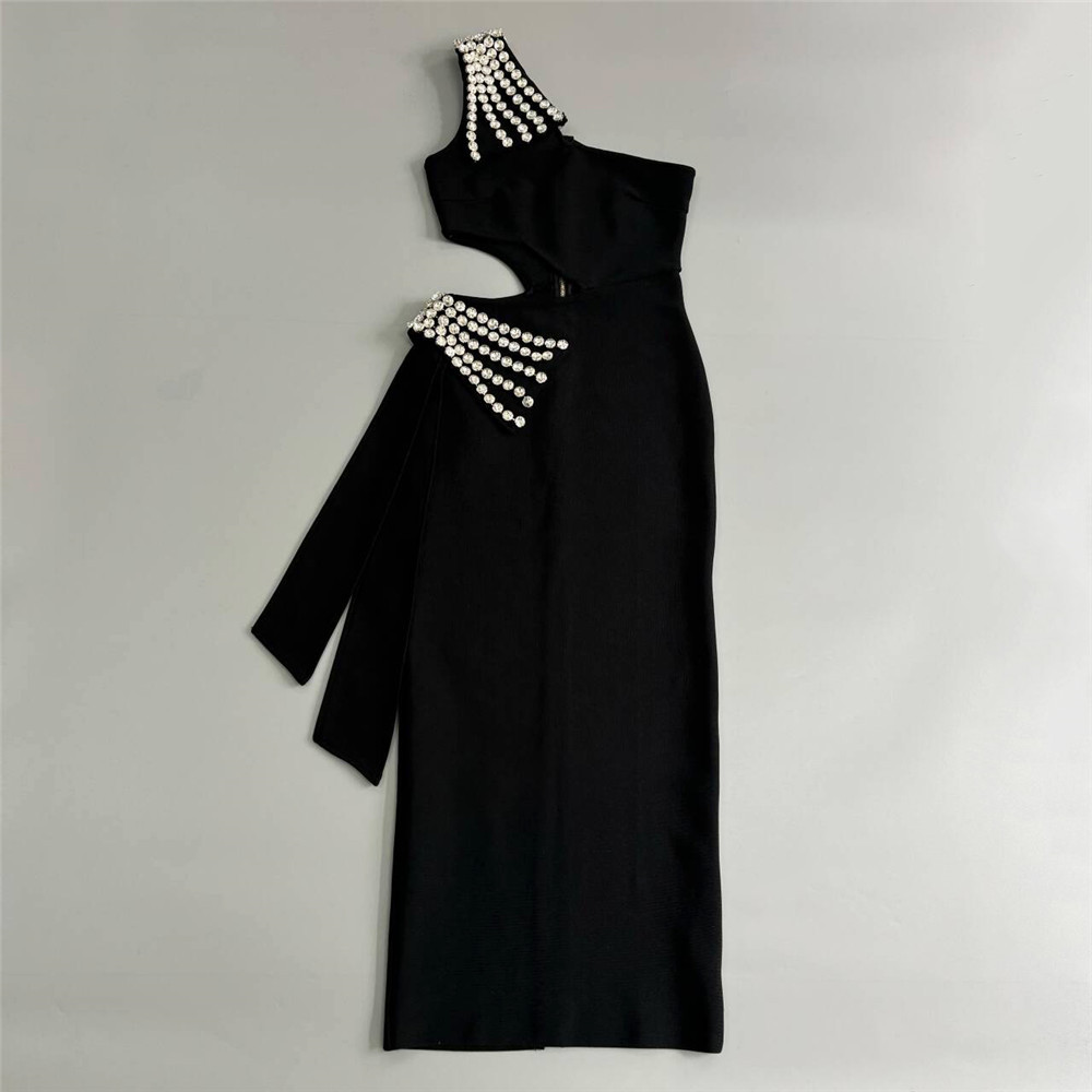 Sexy One Shoulder Hollow Out Cutout out Bandage Dress Diamond Elegant Evening Dress Party Dress
