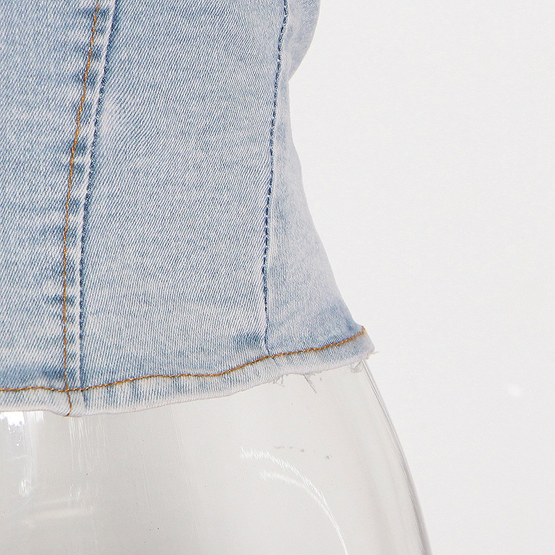 Sexy Pants Set Summer Tube Top Washed Blue Vest High Waist Long Wide Leg Jeans Women
