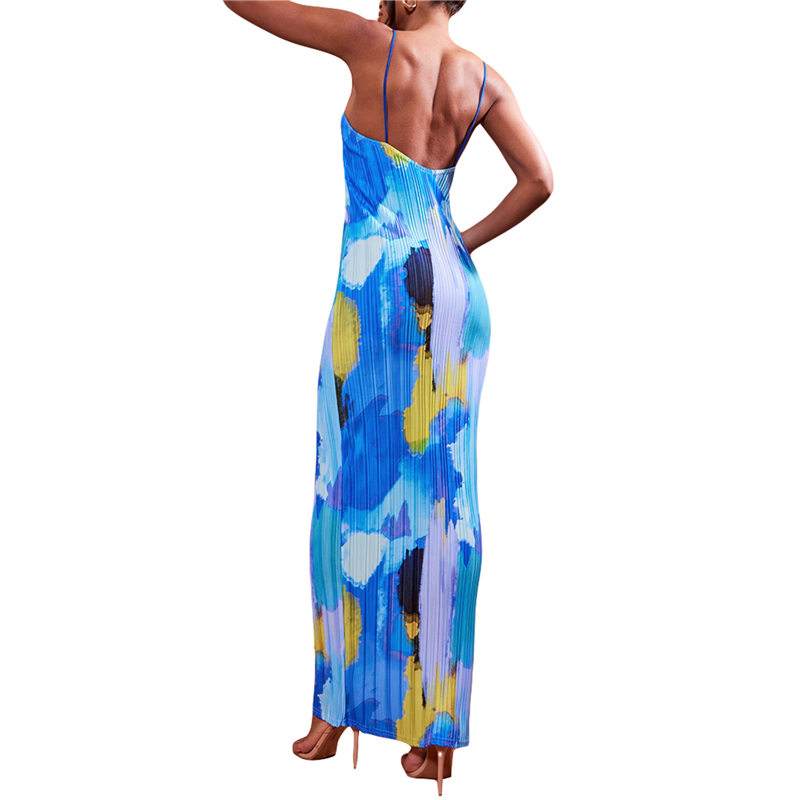 Pleated Dress for Women Floral/Tie Dye Print/Solid Color Spaghetti Strap Sleeveless Dresses Going Out Party Dresses