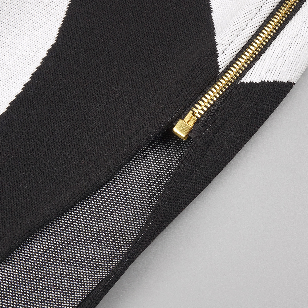 Autumn Winter Black White Striped Sexy High Slit One Shoulder Dress Simple in Bandage Dress