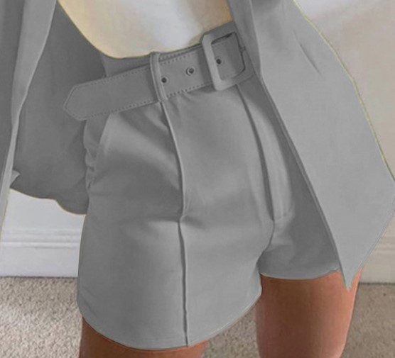 Top Shorts Suit with belt Sexy Women Casual Polo Collar Cardigan