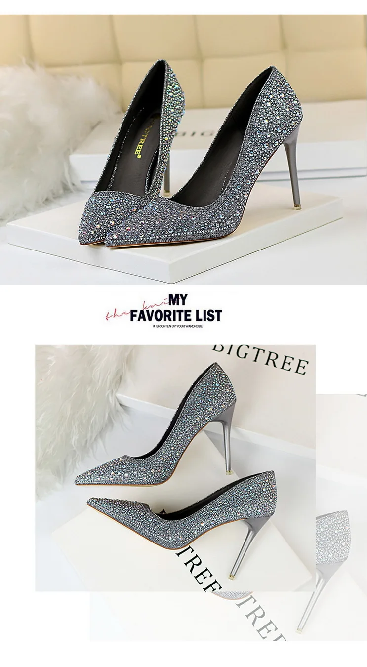 Shoes Rhinestone Woman Pumps Fashion Wedding Shoes Women Basic Pump Stiletto Heels 10cm 7cm Heeled Shoes High Heels