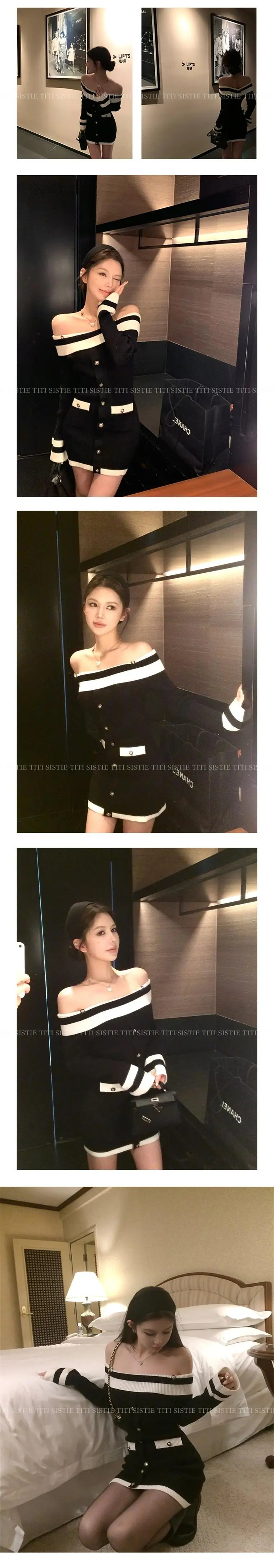 Elegant Slash Neck Knitted Dress Women Long Sleeve Bodycon Mini Dresses Korean Fashion Autumn Winter New Slim Casual Vestidos