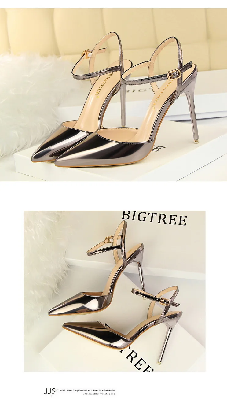 Shoes Fashion High Heels Shoes Patent Leather Woman Pumps Sexy Women Heels Blue Sliver Stiletto Heels Women Sandals