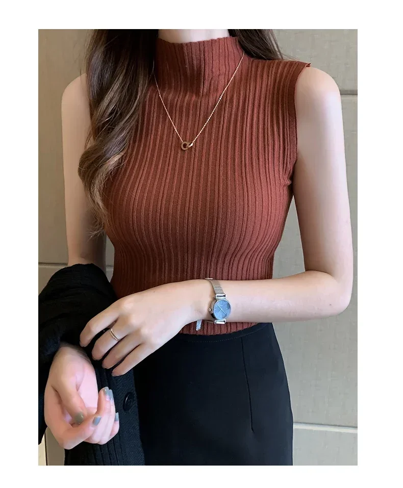 Women Knitted Slim Tank Top Solid Sleeveless Sexy O-Neck Crop Top Casual T-shirt Cotton Off Shoulder Crop Tank Top Summer