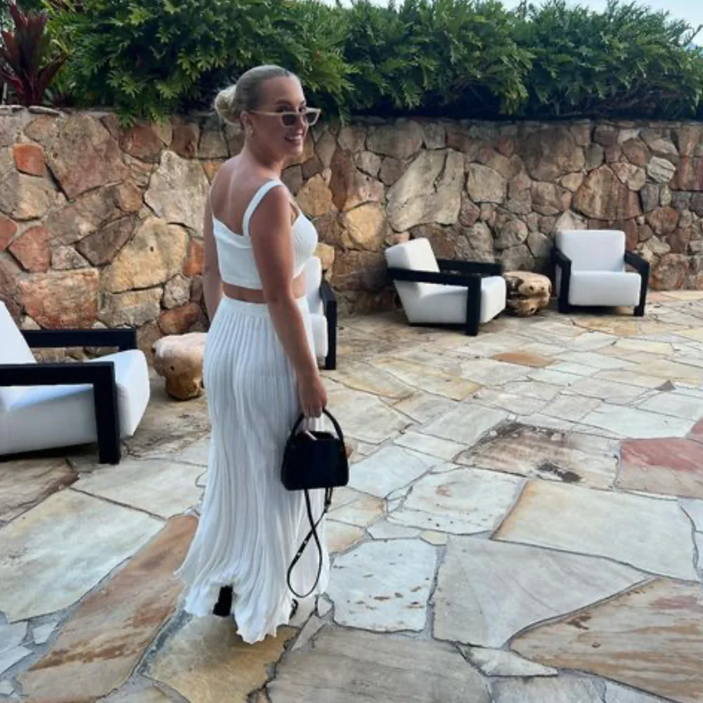 New White Knit Two Piece Women Sets Fall Ribbed Tank Top And Pleated Knitted Skirt Suits For Women Long Dress Sets Summer