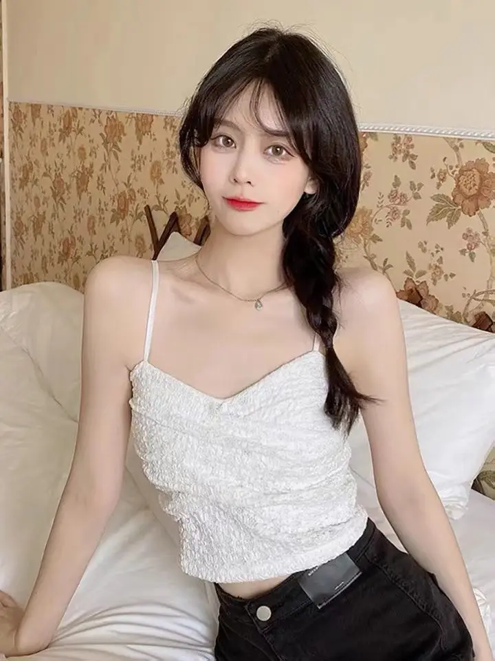 Sexy Streetwear 90s Crop Top Women Korean Fashion Tube Tops Sleeveless With Strape Tank Top Camis Chain T Shirt