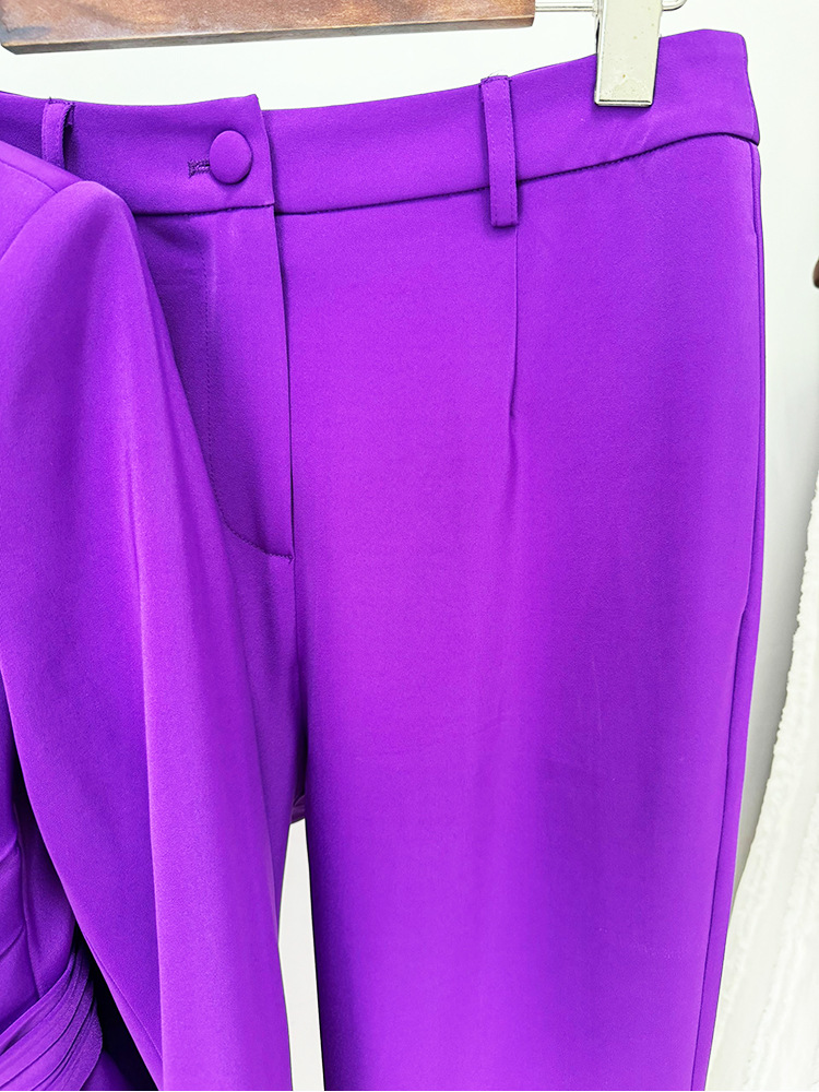 Women Asymmetric Belt Slim Fit Blazer Trousers Set