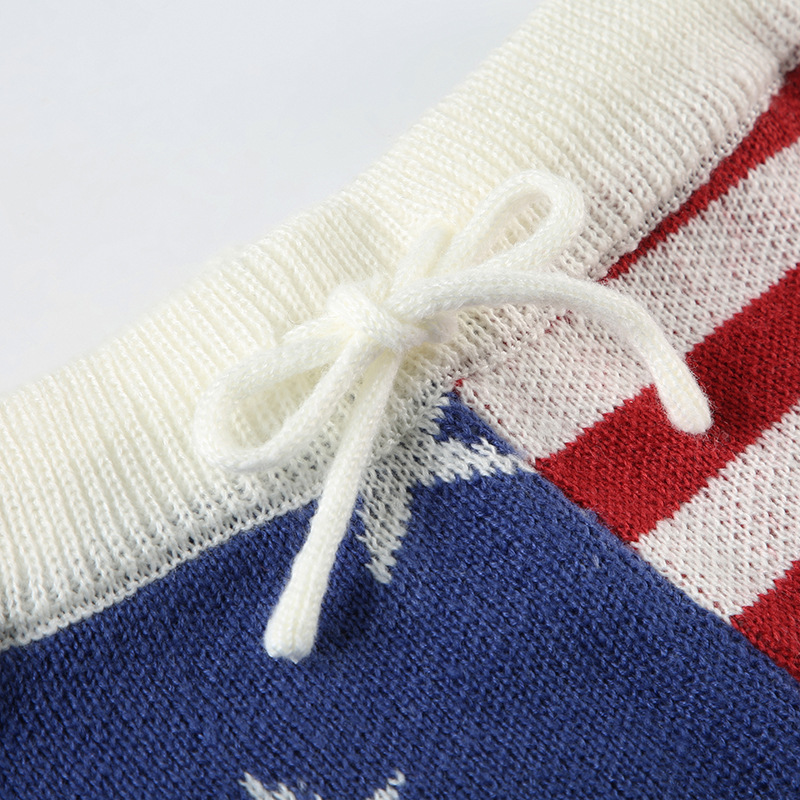 Street Sexy Low Waist Star Stripes Contrast Color Woolen Shorts Sexy Lace up Slim Fit All Match Retro Pants