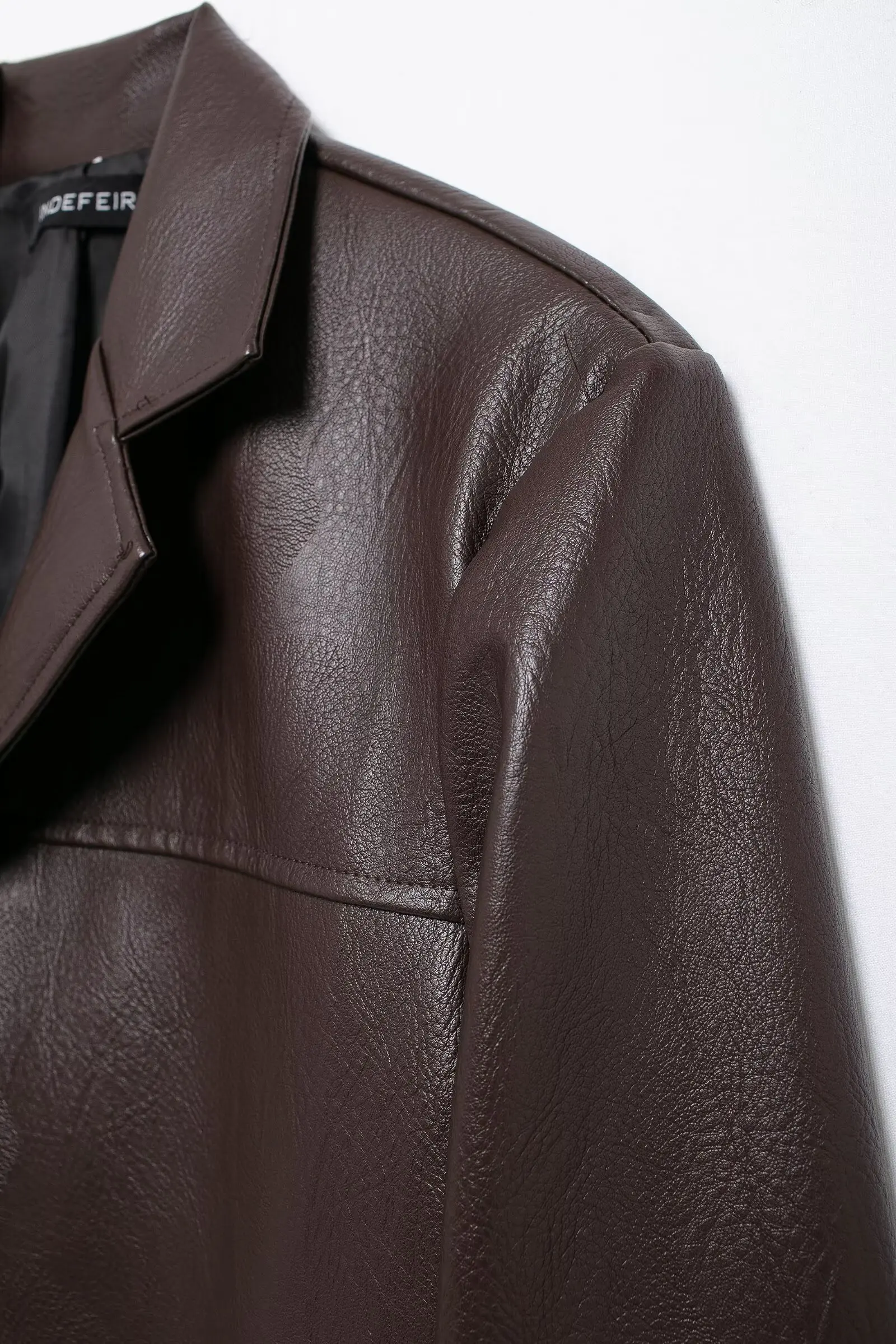 American Retro Women Brown Red PU Leather Blazer Notched Collar Full Sleeve Midi Long Oversized Suits Loose Outerwear