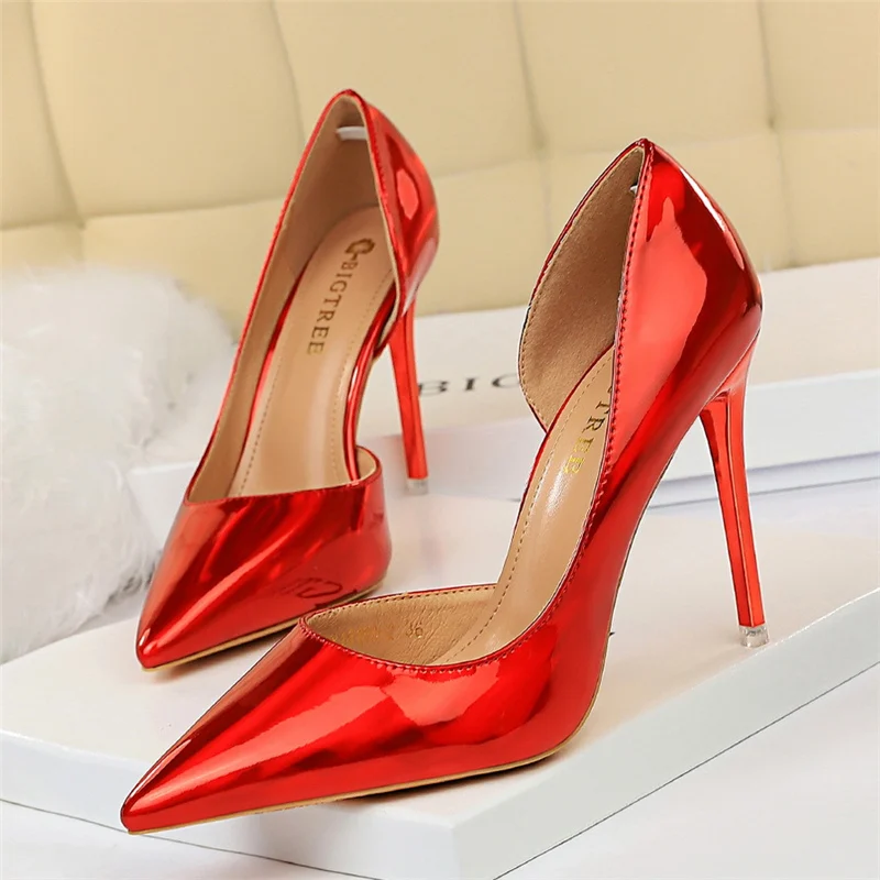 Women 10.5cm High Heels Blue Green Valentine Pumps Luxury Glossy Stripper Stiletto Wedding Bridal Fetish Shoes Plus Size 43