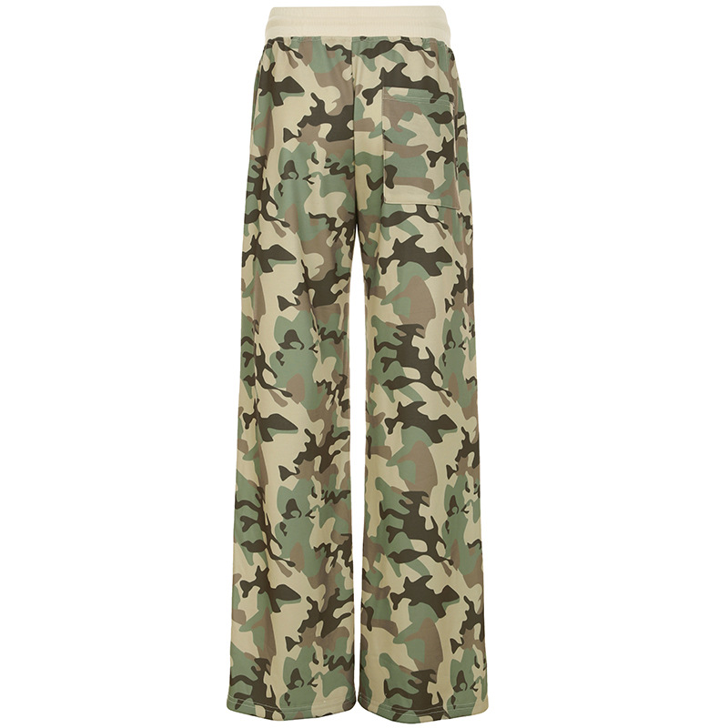 Casual Contrast Color Cinched Hoodie Long Sleeve Sweatshirt Sweatpants Two Piece Camouflage Cardigan Coat Trousers Sets