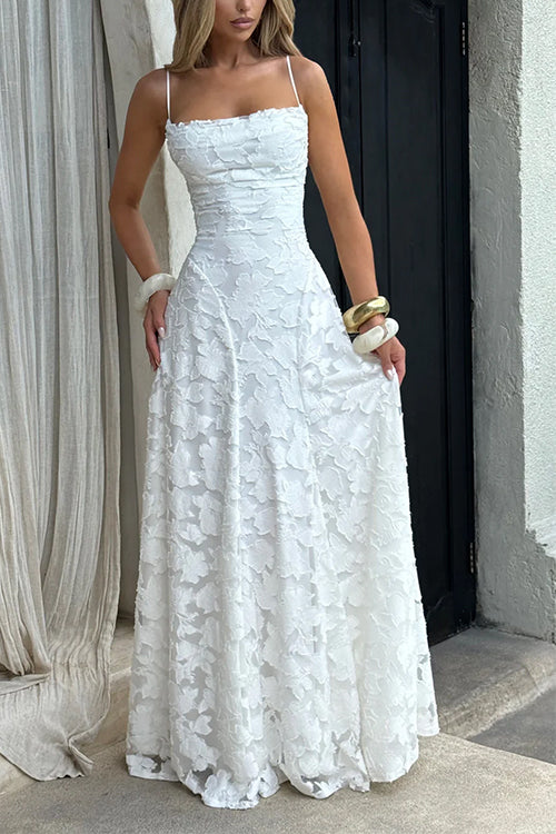 Spaghetti Strap Backless Lace-up Jacquard Maxi Dress